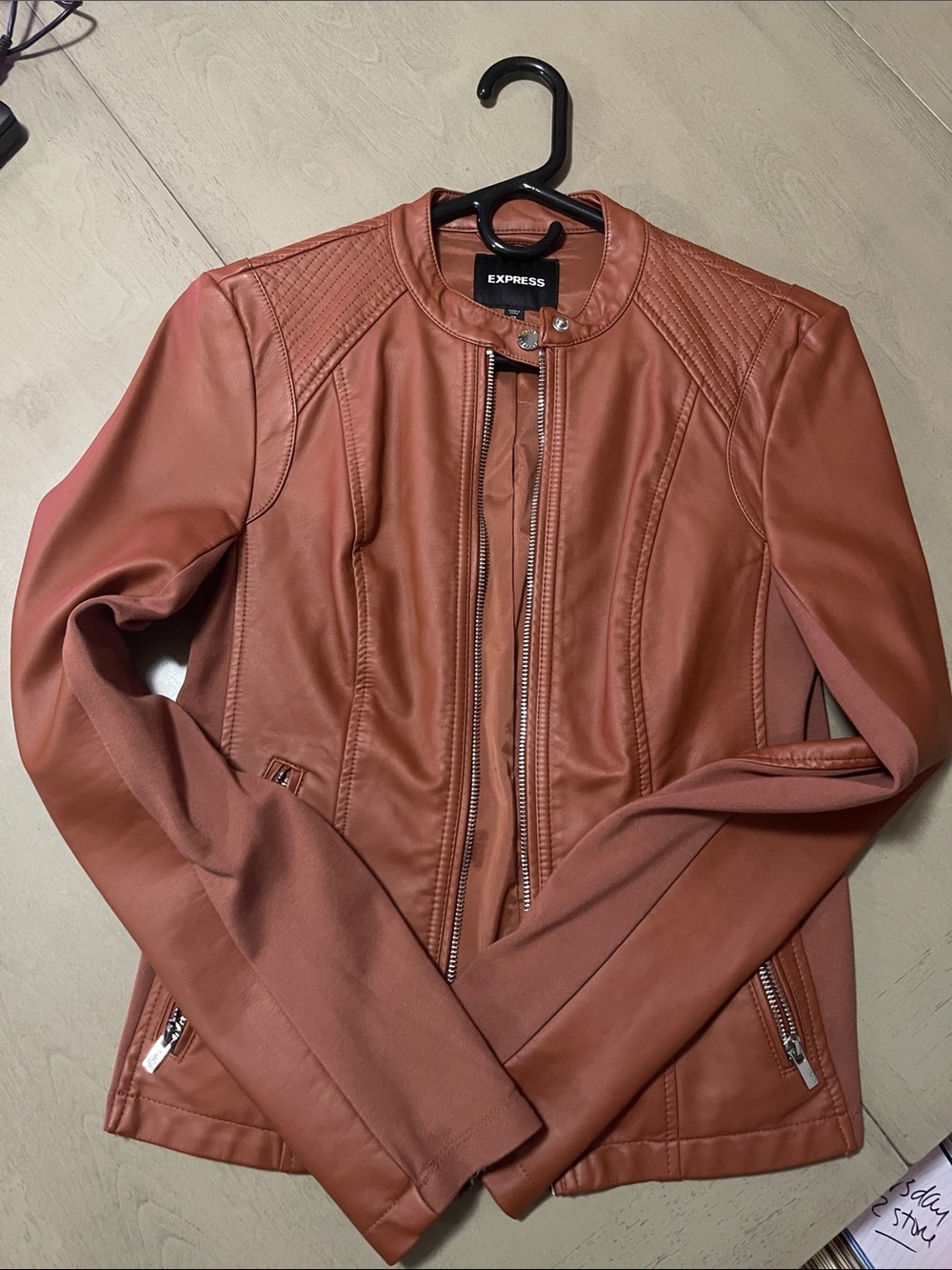 Express Women's Rust Brown Faux Leather Moto Jacket